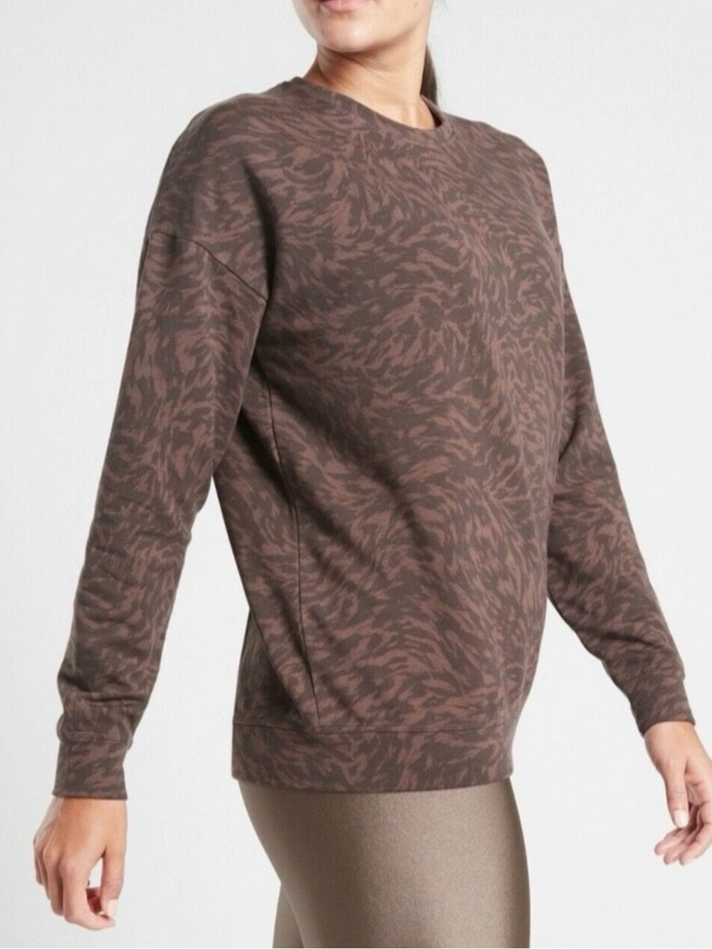 Athleta Street to Studio Balance Lynx Brown Animal Print Sweatshirt